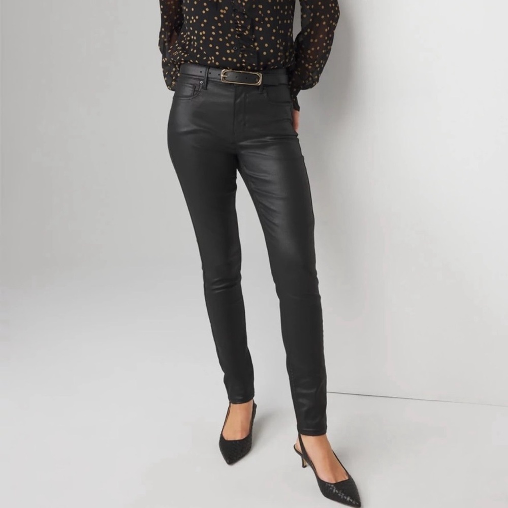 NEW Women’s High-Rise Coated Black Skinny Jeans, WHBM Size 4
